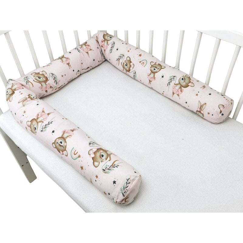 Aparatoare pentru patut, MimiNu, Tip rulou, Cu husa detasabila, Lungime 180 cm, Din bumbac certificat Oeko Tex Standard 100, Design, Little Ballerina Pink [3]