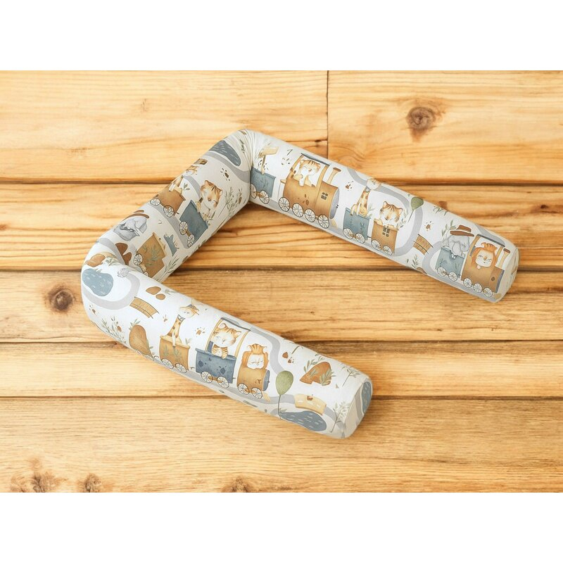 Aparatoare pentru patut, MimiNu, Tip rulou, Cu husa detasabila, Lungime 180 cm, Din bumbac certificat Oeko Tex Standard 100, Design, Zoo in train [3]