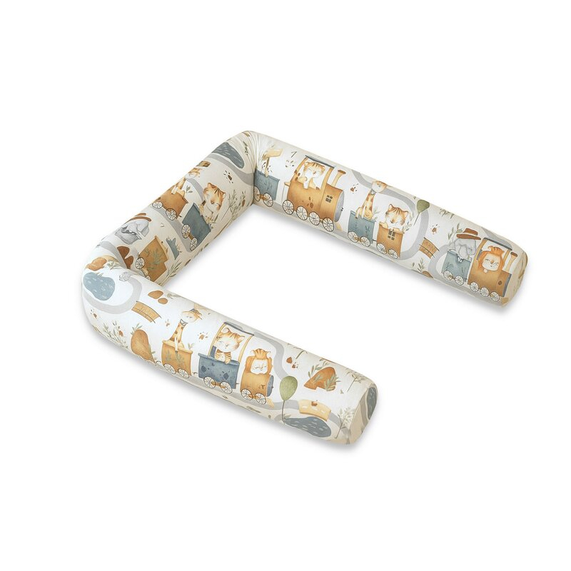 Aparatoare pentru patut, MimiNu, Tip rulou, Cu husa detasabila, Lungime 180 cm, Din bumbac certificat Oeko Tex Standard 100, Design, Zoo in train [1]