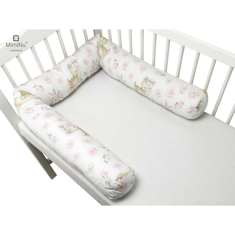 Aparatoare pentru patut, MimiNu, Tip rulou, Pentru patut, Lungime 180 cm, Din bumbac certificat Oeko Tex Standard 100, Sweet Deer Pink  [1]