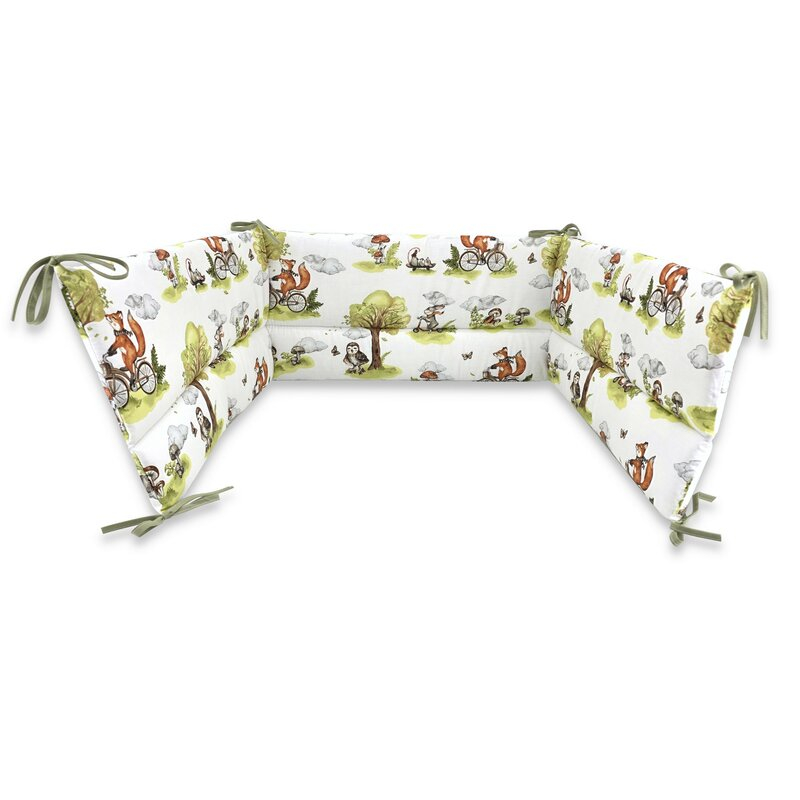 Aparatoare pentru patut, Qmini, Din bumbac certificat Oeko Tex Standard 100, 180x30 cm, Cu panglici, Fox on bikes Natural [1]