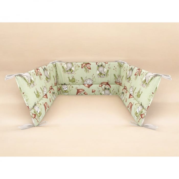 Aparatoare pentru patut, Qmini, Din bumbac certificat Oeko Tex Standard 100, 180x30 cm, Cu panglici, Frogs [2]