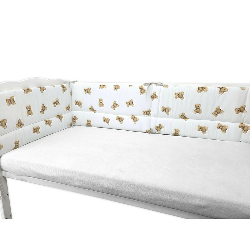 Aparatoare pentru patut, Qmini, Din bumbac certificat Oeko Tex Standard 100, 180x30 cm, Cu panglici, Teddy Toys [2]