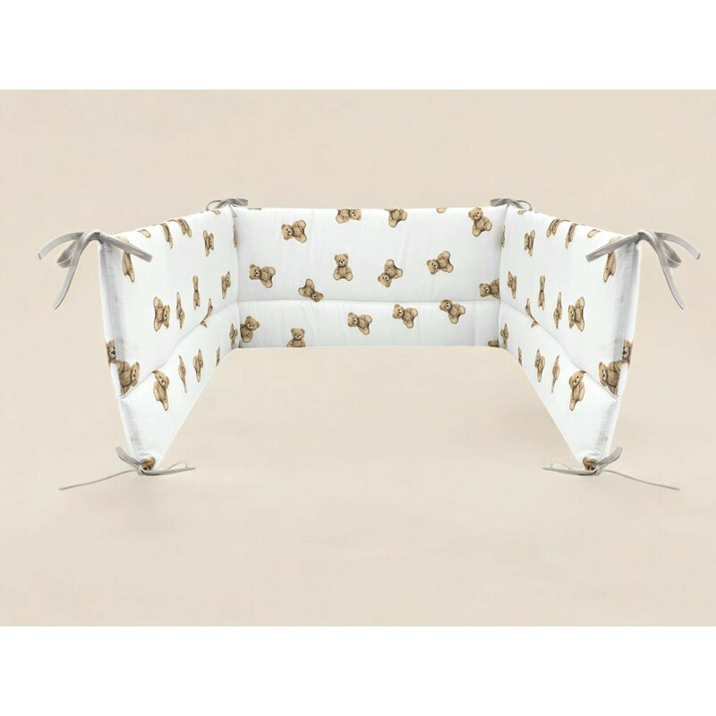 Aparatoare pentru patut, Qmini, Din bumbac certificat Oeko Tex Standard 100, 180x30 cm, Cu panglici, Teddy Toys [3]