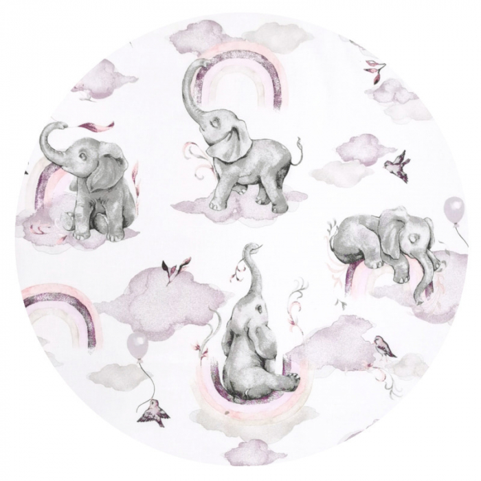 Aparatoare pentru patut, Qmini, Din bumbac certificat Oeko Tex Standard 100, 210x30 cm, Cu panglici, Elephants on Rainbow Pink [3]