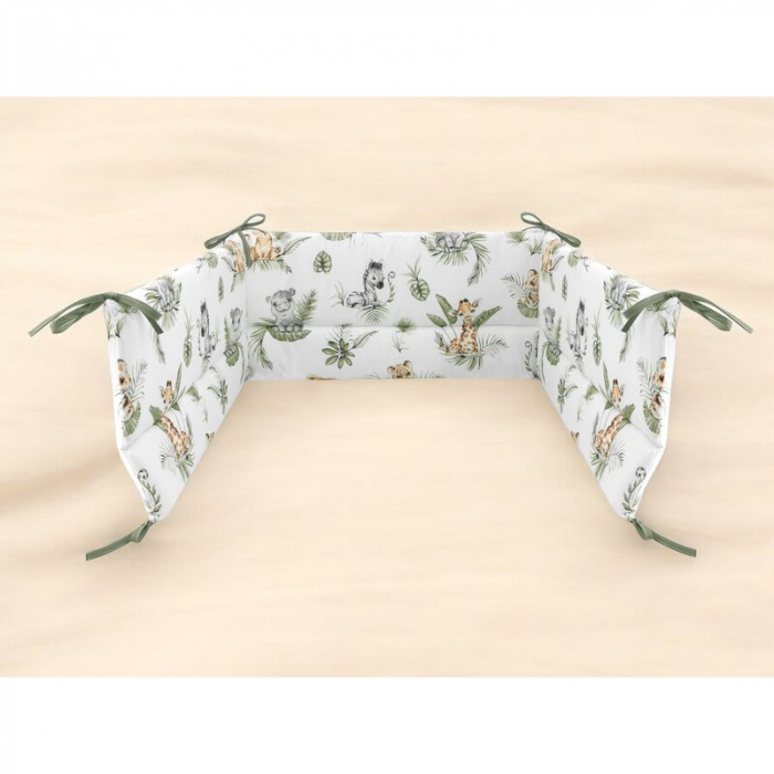 Aparatoare pentru patut, Qmini, Din bumbac certificat Oeko Tex Standard 100, 210X30 cm, Cu panglici, Safari [2]