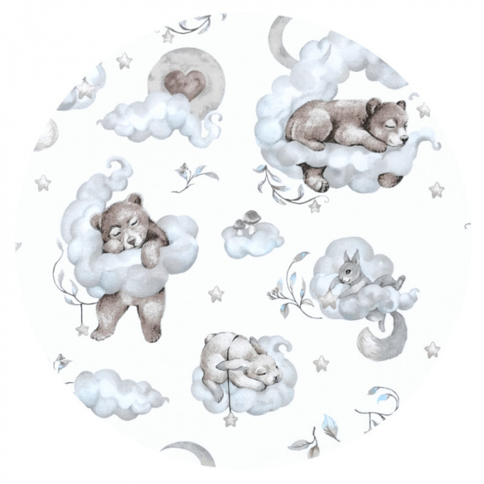 Aparatoare pentru patut, Qmini, Din bumbac certificat Oeko Tex Standard 100, 210x30 cm, Cu panglici, Teddy Bear and Friends Blue [3]