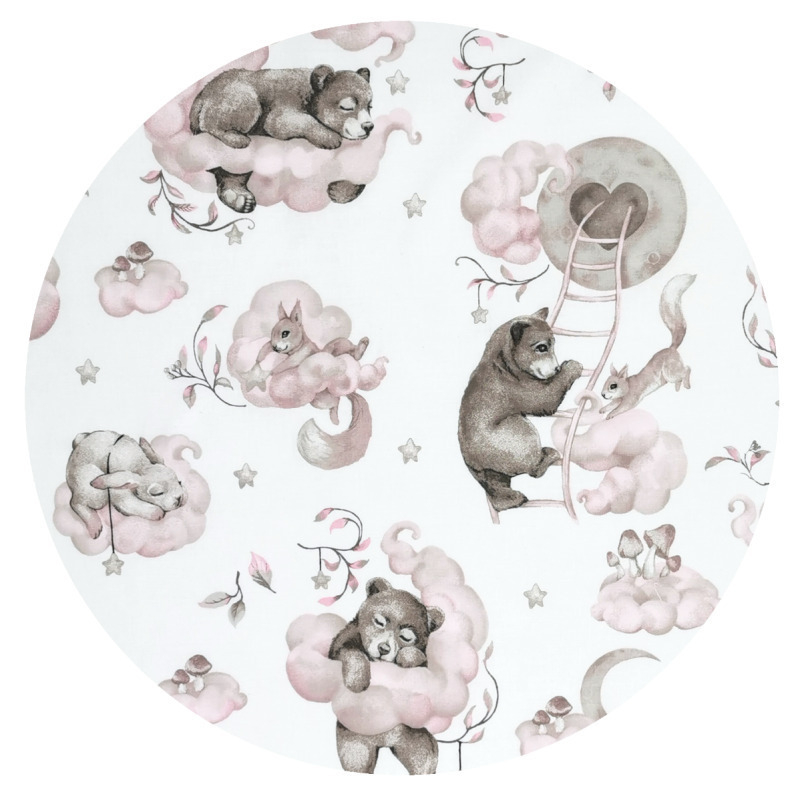 Aparatoare pentru patut, Qmini, Din bumbac certificat Oeko Tex Standard 100, 210x30 cm, Cu panglici, Teddy Bear and Friends Pink [3]