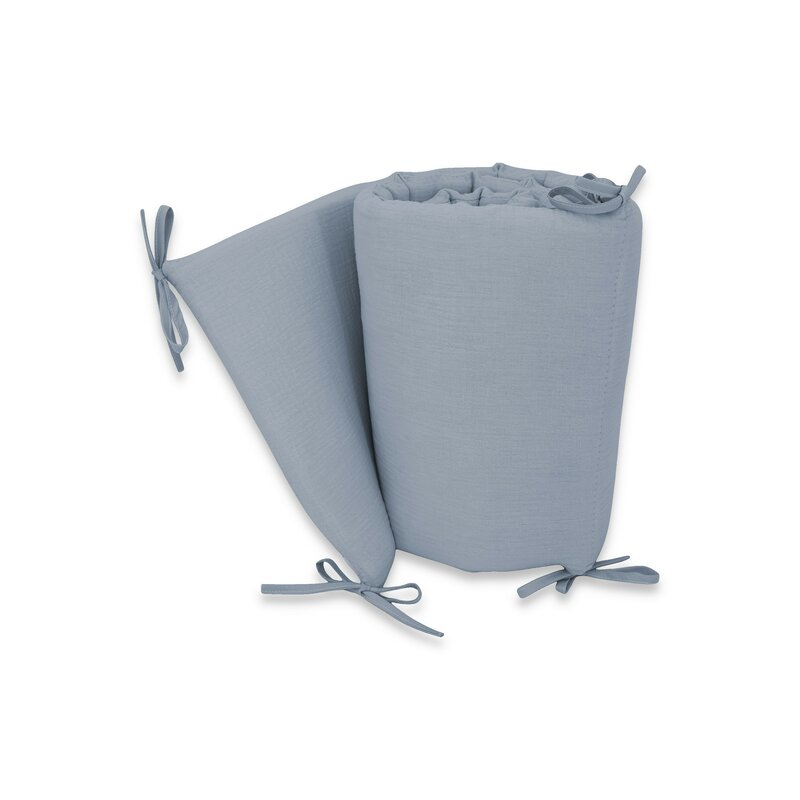 Aparatoare pentru patut, Qmini, Din muselina dubla, 180x30 cm, Cu panglici, Material certificat Oeko Tex Standard 100, Jeans [2]