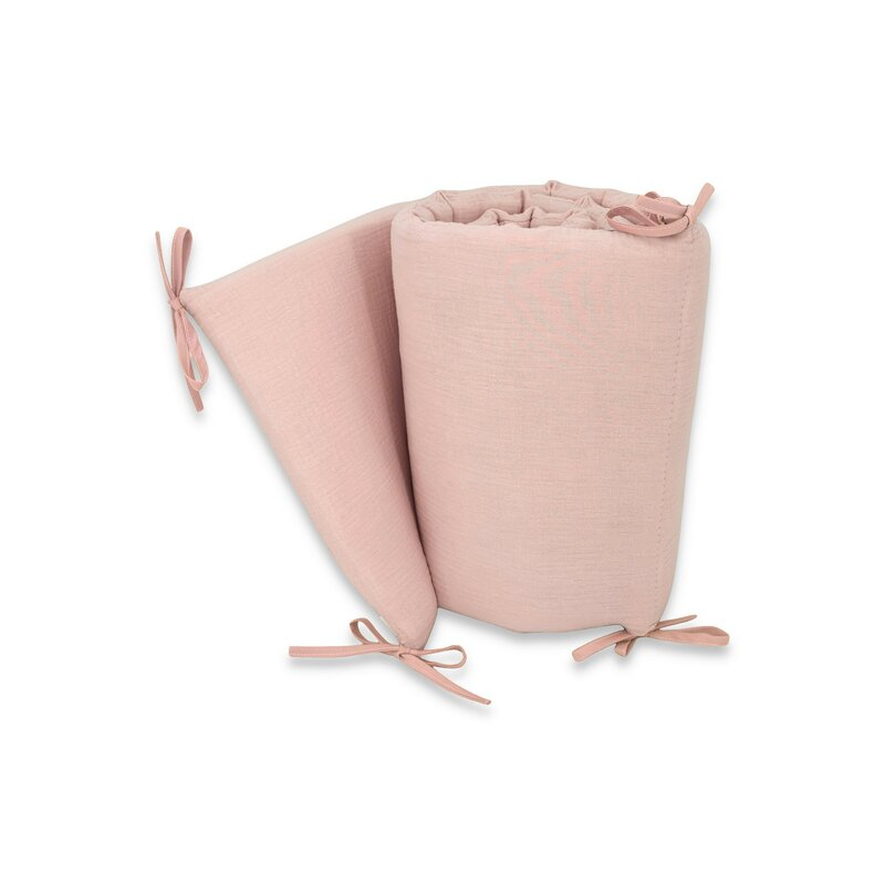 Aparatoare pentru patut, Qmini, Din muselina dubla, 180x30 cm, Cu panglici, Material certificat Oeko Tex Standard 100, Powder Pink [2]