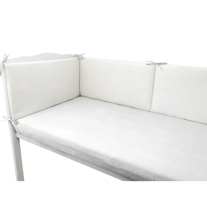 Aparatoare pentru patut, Qmini, Din muselina dubla, 180x30 cm, Din material certificat Oeko Tex Standard 100, Cu panglici, Cream [3]