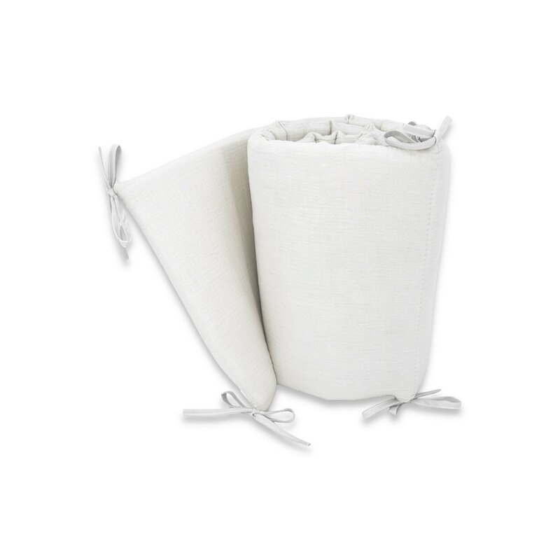 Aparatoare pentru patut, Qmini, Din muselina dubla, 180x30 cm, Din material certificat Oeko Tex Standard 100, Cu panglici, Cream [2]