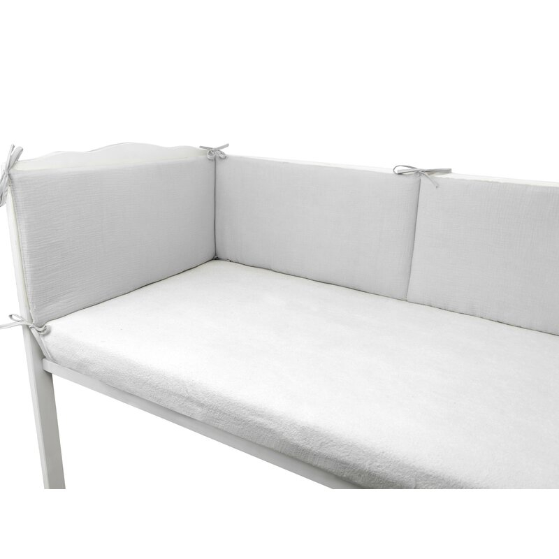 Aparatoare pentru patut, Qmini, Din muselina dubla, 180x30 cm, Din material certificat Oeko Tex Standard 100, Cu panglici, Gray [3]
