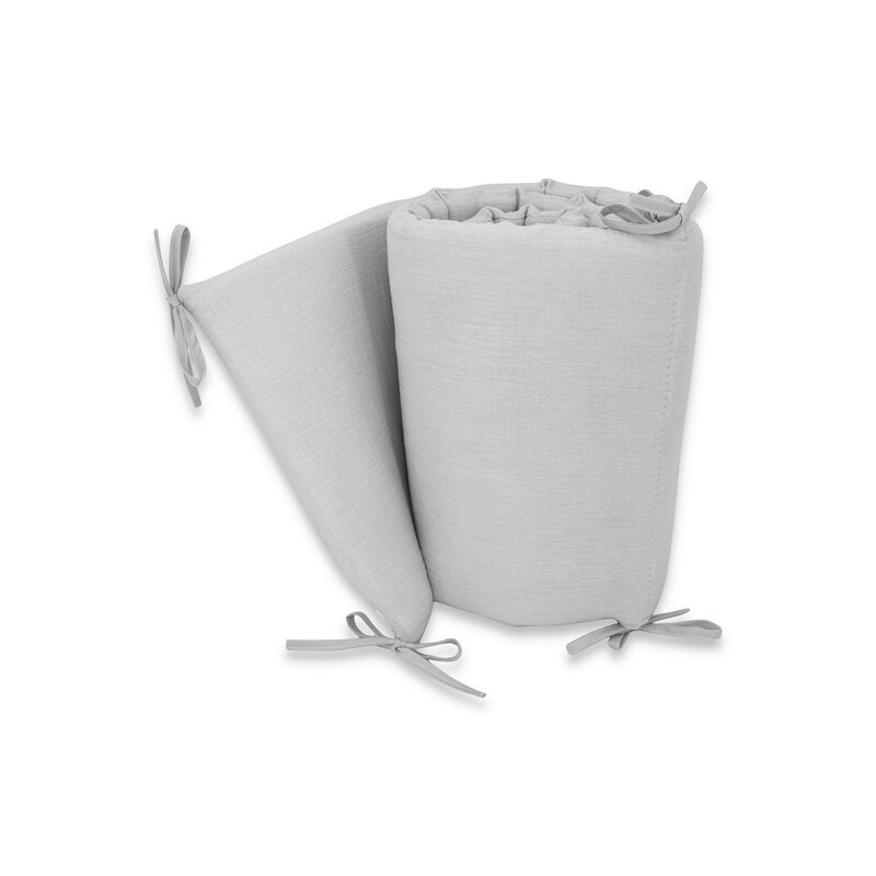 Aparatoare pentru patut, Qmini, Din muselina dubla, 180x30 cm, Din material certificat Oeko Tex Standard 100, Cu panglici, Gray [2]