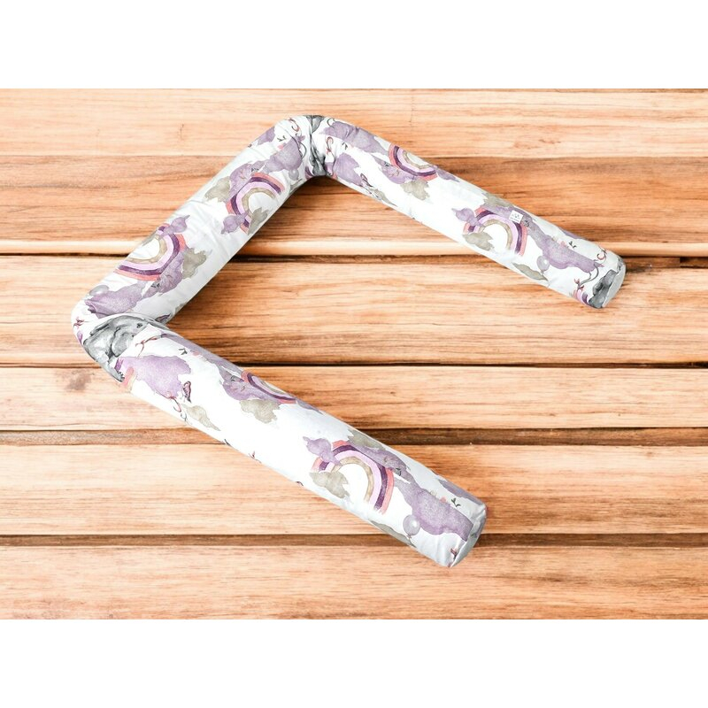 Aparatoare pentru patut, Qmini, Tip rulou, Cu husa detasabila, Lungime 180 cm, Din bumbac certificat Oeko Tex Standard 100, Elephants on Rainbow Pink [3]