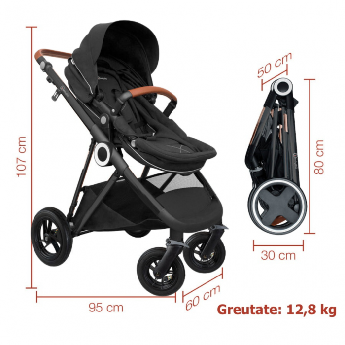 BabyGo - Carucior 3 in 1 AIR Halime black – cadru Black [7]