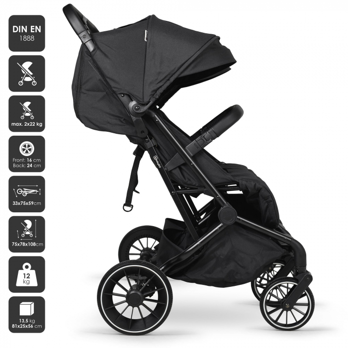 BabyGo - Carucior pliabil pentru gemeni GoTwice, Black [9]