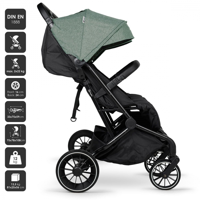 BabyGo - Carucior pliabil pentru gemeni GoTwice, Green [3]
