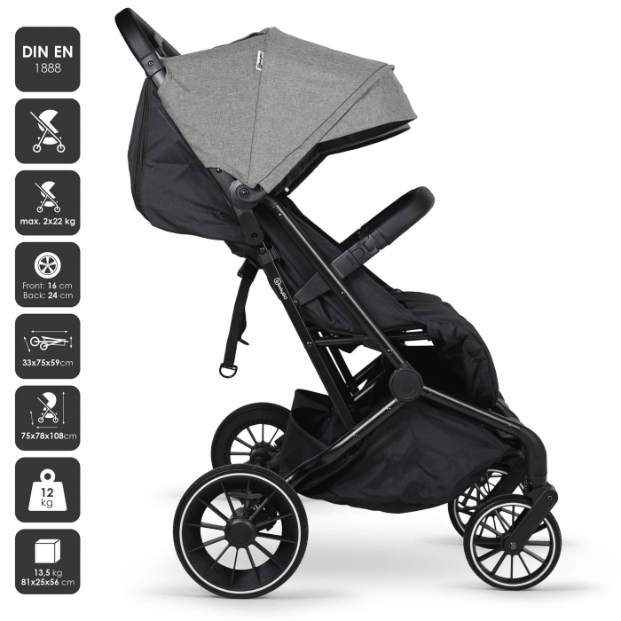 BabyGo - Carucior pliabil pentru gemeni GoTwice, Grey [12]