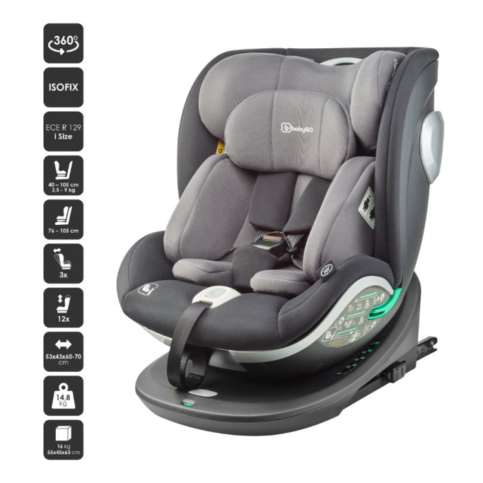 BabyGo - Scaun auto rotativ i-Size Grow Up 360 Black, 0-36 kg [4]