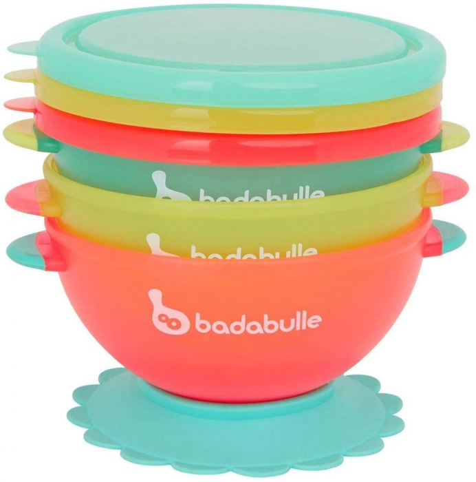 Badabulle - Set 3 boluri colorate pentru mancare, cu suport inclus [2]