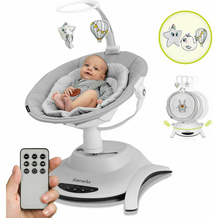Balansoar, Lionelo, Bella, Multifunctional, Electric, Scaun reglabil, Ecran tactil si telecomanda, 6 miscari unice, 5 viteze, Cu melodii, Gri [3]