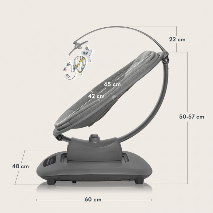 Balansoar si sezlong, Lionelo, Blossom, 5 melodii, 5 moduri de balansare, Cu jucarii, Husa respirabila, 60% bambus, Cu telecomanda, Reglare pozitie scaun pentru somn, Pana la 9 kg, Gri [23]
