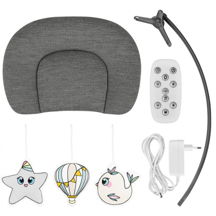 Balansoar si sezlong, Lionelo, Blossom, 5 melodii, 5 moduri de balansare, Cu jucarii, Husa respirabila, 60% bambus, Cu telecomanda, Reglare pozitie scaun pentru somn, Pana la 9 kg, Gri [19]