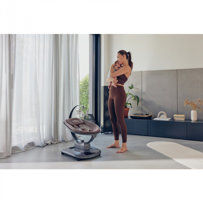 Balansoar si sezlong, Lionelo, Blossom, 5 melodii, 5 moduri de balansare, Cu jucarii, Husa respirabila, 60% bambus, Cu telecomanda, Reglare pozitie scaun pentru somn, Pana la 9 kg, Mov [18]