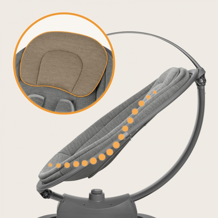 Balansoar si sezlong, Lionelo, Blossom, 5 melodii, 5 moduri de balansare, Cu jucarii, Husa respirabila, 60% bambus, Cu telecomanda, Reglare pozitie scaun pentru somn, Pana la 9 kg, Gri [22]