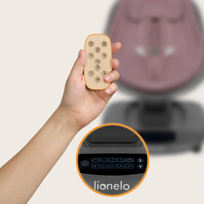 Balansoar si sezlong, Lionelo, Blossom, 5 melodii, 5 moduri de balansare, Cu jucarii, Husa respirabila, 60% bambus, Cu telecomanda, Reglare pozitie scaun pentru somn, Pana la 9 kg, Mov [13]