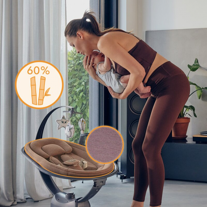 Balansoar si sezlong, Lionelo, Blossom, 5 melodii, 5 moduri de balansare, Cu jucarii, Husa respirabila, 60% bambus, Cu telecomanda, Reglare pozitie scaun pentru somn, Pana la 9 kg, Mov [14]