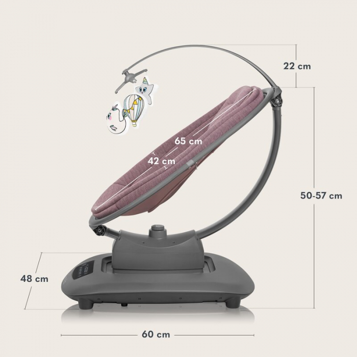 Balansoar si sezlong, Lionelo, Blossom, 5 melodii, 5 moduri de balansare, Cu jucarii, Husa respirabila, 60% bambus, Cu telecomanda, Reglare pozitie scaun pentru somn, Pana la 9 kg, Mov [24]