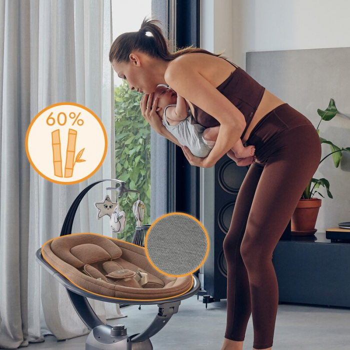 Balansoar si sezlong, Lionelo, Blossom, 5 melodii, 5 moduri de balansare, Cu jucarii, Husa respirabila, 60% bambus, Cu telecomanda, Reglare pozitie scaun pentru somn, Pana la 9 kg, Gri [17]