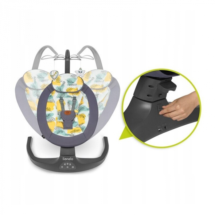 Balansoar si sezlong, Lionelo, Ralf, 2 in 1, Electric, Cu telecomanda si cablu USB, Cu miscare laterala de balansare si 5 niveluri diferite de viteza, Cu 12 melodii, Gri [29]