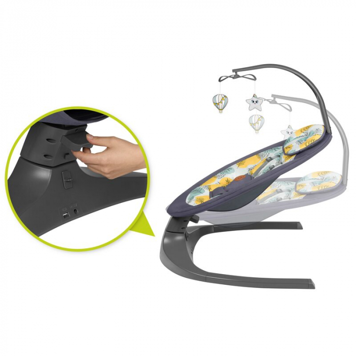 Balansoar si sezlong, Lionelo, Ralf, 2 in 1, Electric, Cu telecomanda si cablu USB, Cu miscare laterala de balansare si 5 niveluri diferite de viteza, Cu 12 melodii, Gri [34]