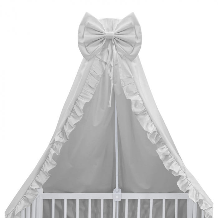 Baldachin, MimiNu, Pentru patut, Cu funda si volanas, 210x145 cm, Material certificat Oeko Tex Standard 100, Colectia Royal, Grey [1]