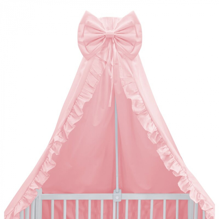 Baldachin, MimiNu, Pentru patut, Cu funda si volanas, 210x145 cm, Materiale certificate Oeko Tex Standard 100, Colectia Royal, Powder Pink [1]