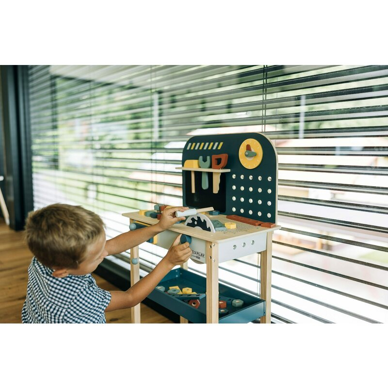 Banc de lucru, Free2Play, My first wooden Work Bench, Cu diverse unelte si accesorii, Pliabil, 55 x 28,5 x 85 cm, 36 luni+, Multicolor [8]