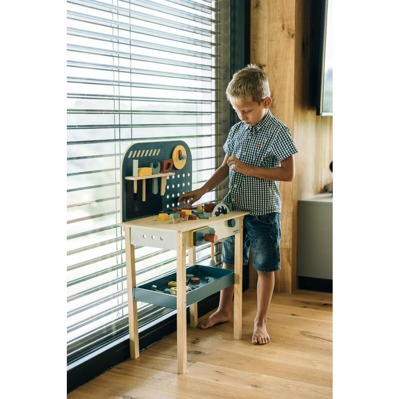 Banc de lucru, Free2Play, My first wooden Work Bench, Cu diverse unelte si accesorii, Pliabil, 55 x 28,5 x 85 cm, 36 luni+, Multicolor [12]