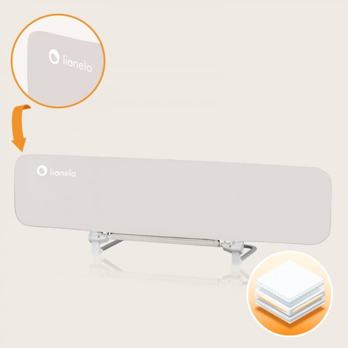 Bariera de protectie pentru pat, Lionelo, Lora XL, Pliabila, Sistem de blocare StandSafe, Geanta de transport inclusa, 150x46 cm, Conform cu BS 7972:2001+A1:2009, Bej [16]