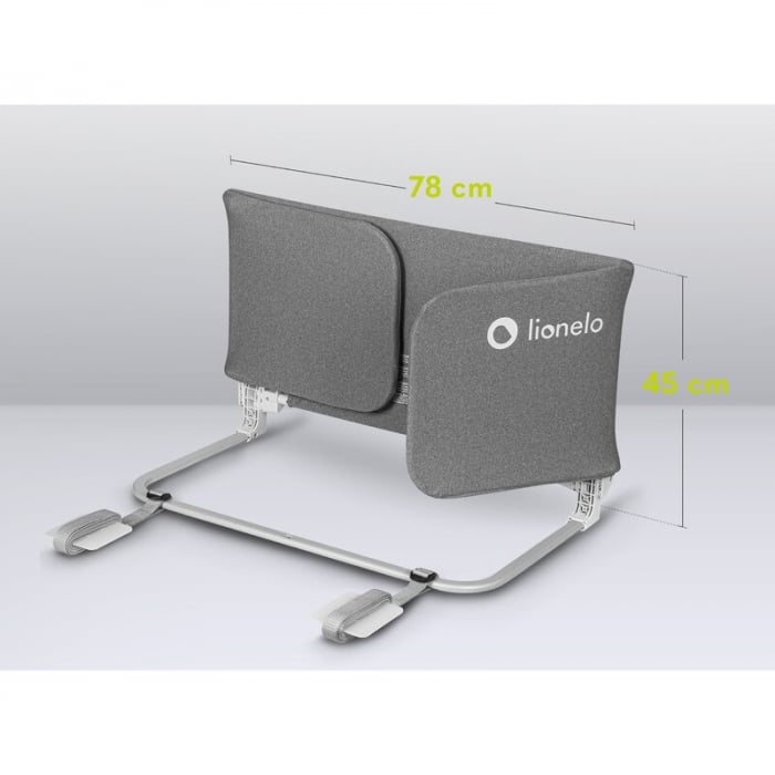 Bariera de protectie pentru pat, Lionelo, Lora XL, Pliabila, Sistem de blocare StandSafe, Geanta de transport inclusa, 150x46 cm, Conform cu BS 7972:2001+A1:2009, Gri [23]