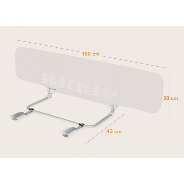 Bariera de protectie pentru pat, Lionelo, Lora XL, Pliabila, Sistem de blocare StandSafe, Geanta de transport inclusa, 150x46 cm, Conform cu BS 7972:2001+A1:2009, Bej [22]