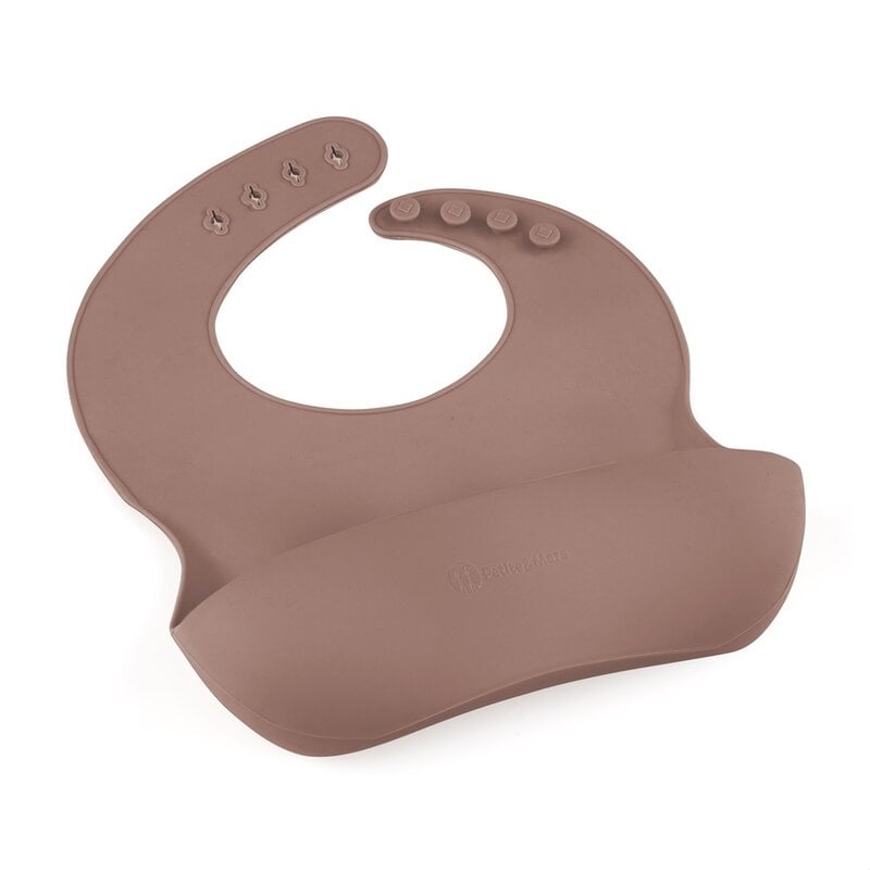 Baveta moale, Petite&Mars, Take&Match, Reglabila, Cu buzunar colector, Silicon, Fara BPA, 6 luni+, Velvet Latte, Maro pudrat [3]
