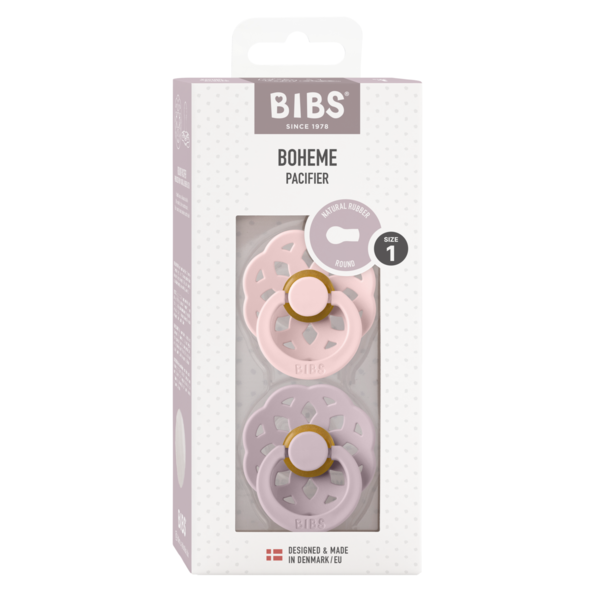 BIBS - Set 2 suzete Boheme Latex, tetina rotunda, 0 luni +-Blossom/Dusky Lilac [2]