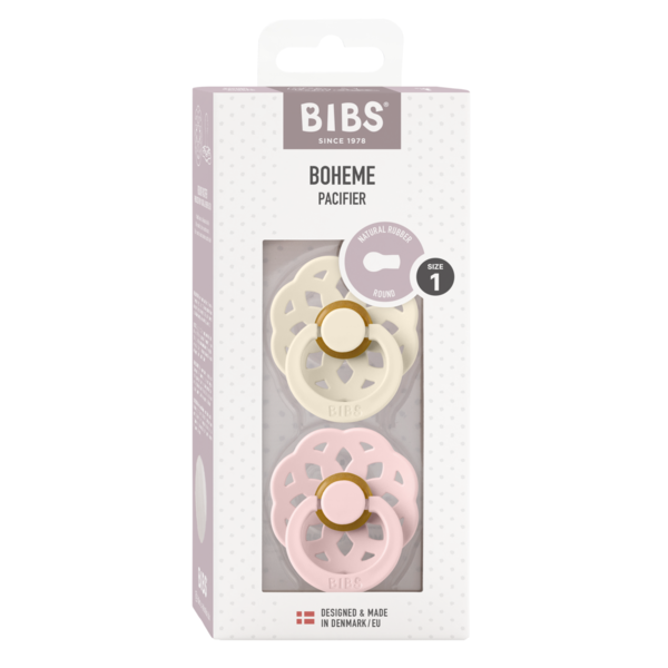 BIBS - Set 2 suzete Boheme Latex, tetina rotunda, 0 luni +-Ivory/Blossom [2]