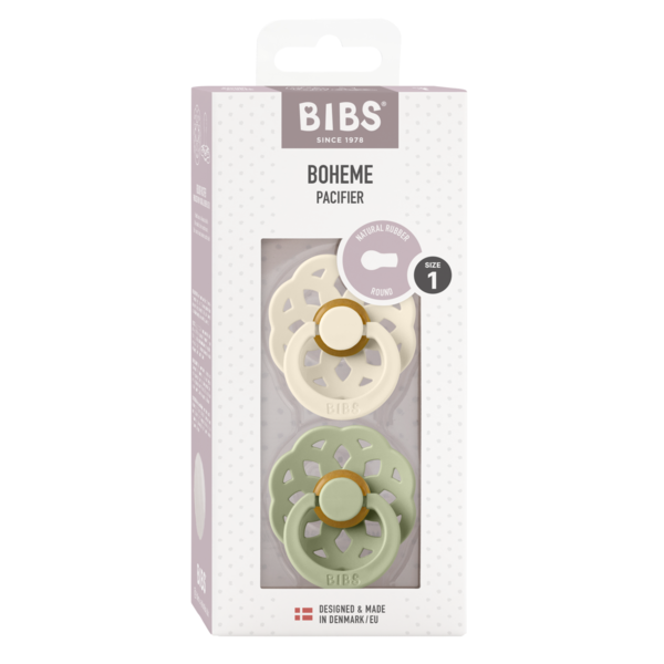BIBS - Set 2 suzete Boheme Latex, tetina rotunda, 0 luni +-Ivory/Sage [2]