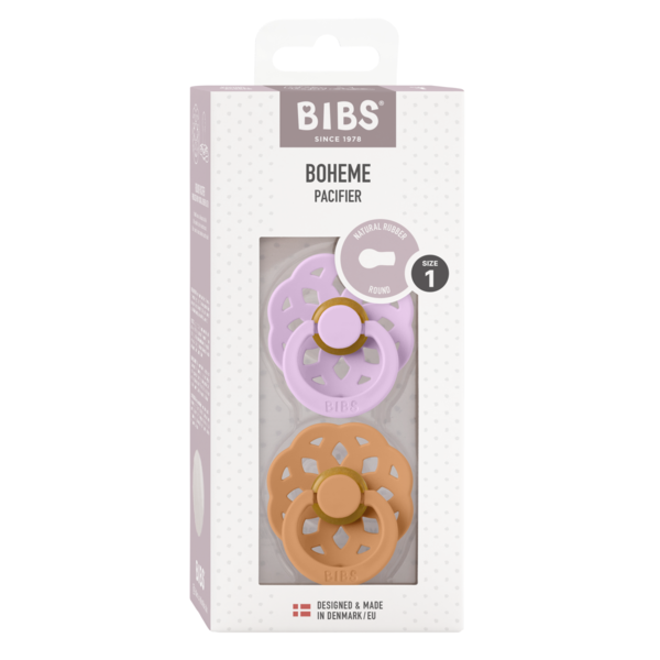 BIBS - Set 2 suzete Boheme Latex, tetina rotunda, 0 luni +-Violet Sky/Pumpkin [2]