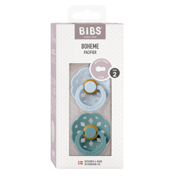 BIBS - Set 2 suzete Boheme Latex, tetina rotunda, 6 luni +-Baby Blue/Island Sea [2]