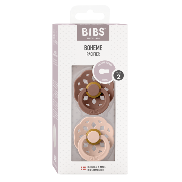 BIBS - Set 2 suzete Boheme Latex, tetina rotunda, 6 luni +-Blush/Woodchuck [2]